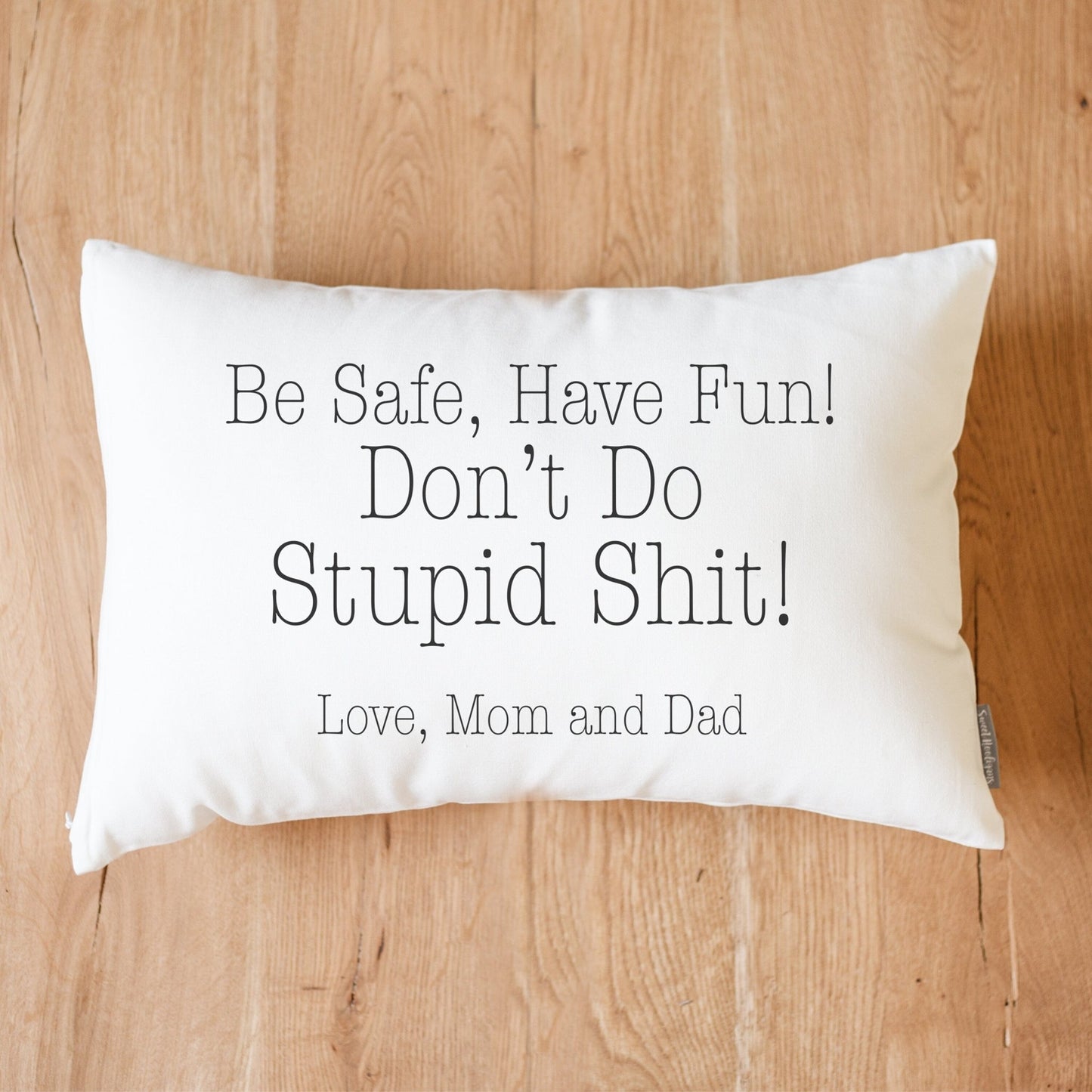 Be Safe Have Fun Don't Do Stupid Shit Dorm Pillow | Dorm Decor | Going Away Gift | Gift for Son | Gift for Daughter | College Dorm Gift - Sweet Hooligans Design