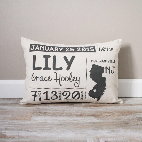 Load image into Gallery viewer, Birth Announcement Pillow | Personalized Baby Pillow | Baby Stats Pillow | New Baby Gift | Gift for New Mom | Baby Pillow | New Mom Gift - Sweet Hooligans Design
