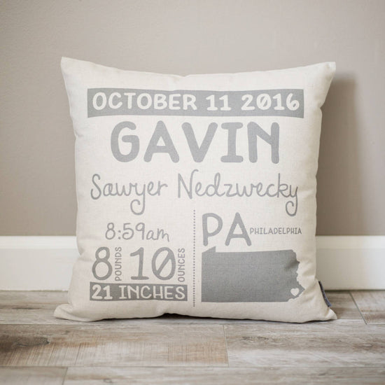 Birth Announcement Pillow | Personalized Baby Pillow | Gift for New Mom | Baby Stats Pillow | Rustic Decor | Nursery Decor | Baby Boy Gift - Sweet Hooligans Design