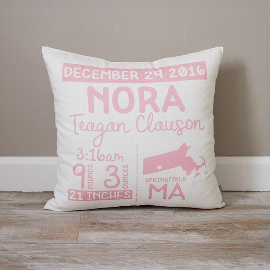 Birth Announcement Pillow | Personalized Baby Pillow | Gift for New Mom | Baby Stats Pillow | Rustic Decor | Nursery Decor | Baby Girl Gift - Sweet Hooligans Design