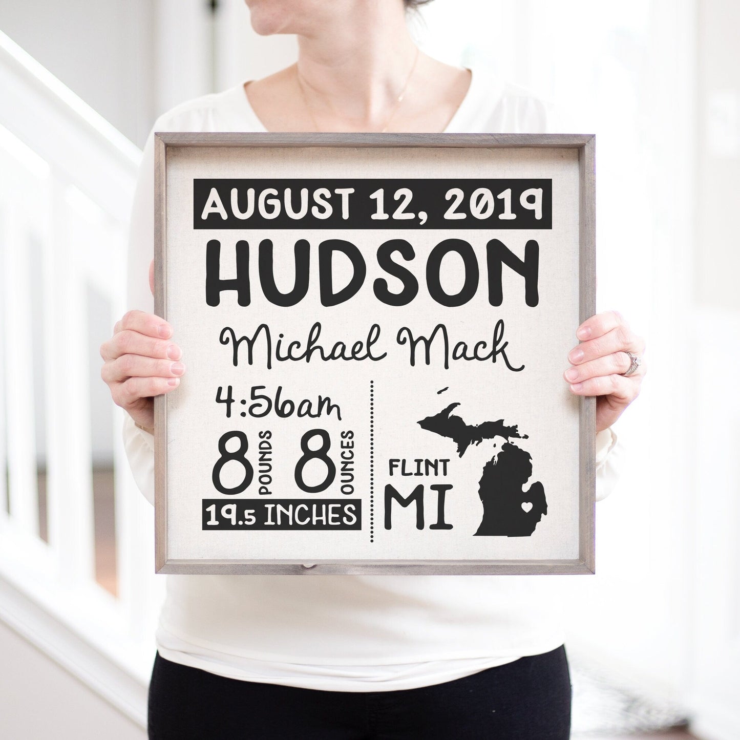 Birth Announcement Sign | Personalized Baby Sign | Baby Stats Sign | New Baby Gift | Gift for New Mom | Baby Announcement Sign | Wood Sign - Sweet Hooligans Design
