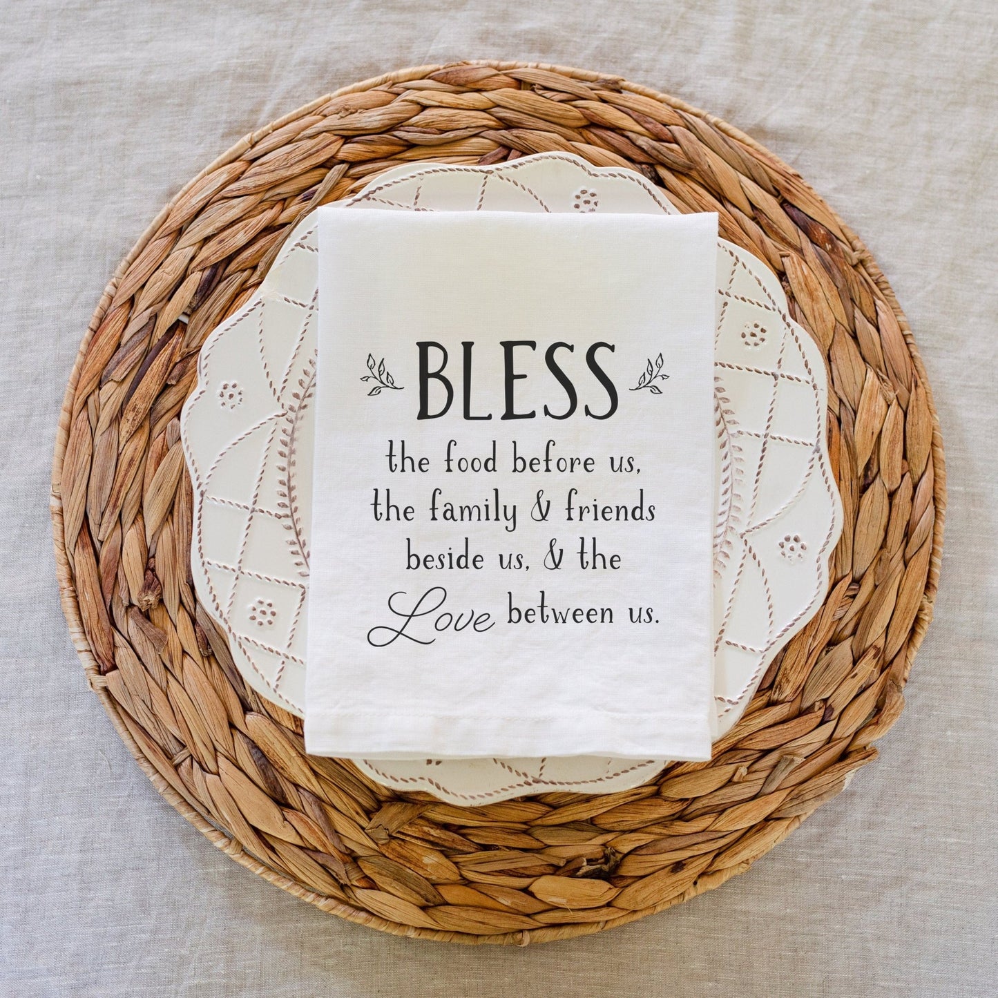 Bless The Food Before Us The Family Beside us And The Love Between Us Linen Napkin Set of 2 | Holiday Table Decor | Thanksgiving Christmas
