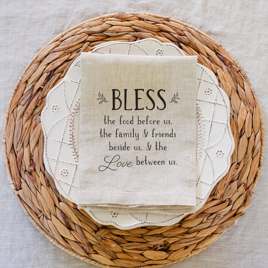 Bless The Food Before Us The Family Beside us And The Love Between Us Linen Napkin Set of 2 | Holiday Table Decor | Thanksgiving Christmas