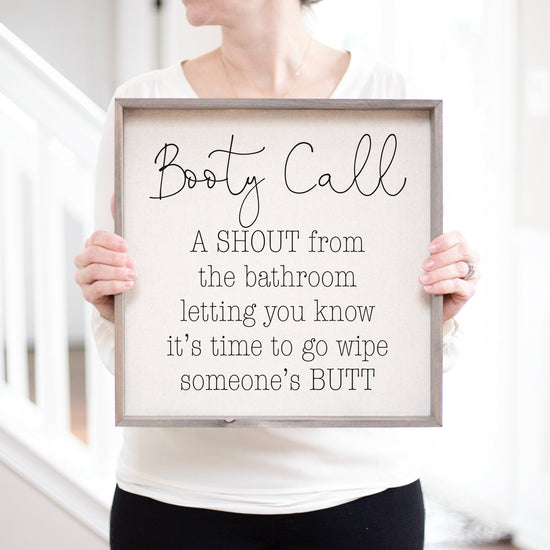 Booty Call Sign Bathroom Humor | Bathroom Sign Booty | Bathroom Farmhouse Decor Sign | Funny Bathroom Shelf Decor Bath Sign Shelf Wall Art