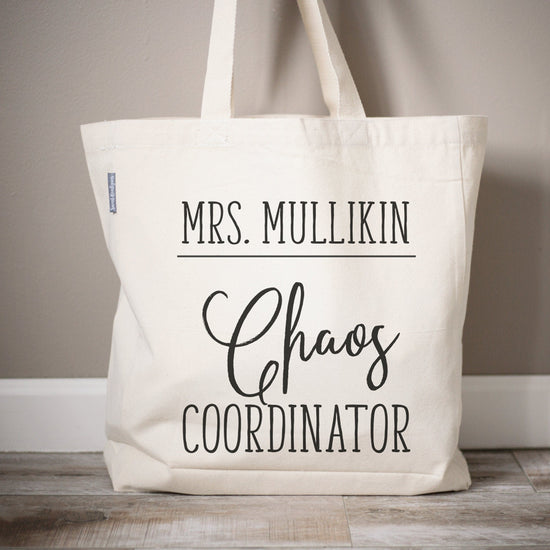 Load image into Gallery viewer, Chaos Coordinator Teacher Tote Bag | Teacher Appreciation Gift | Personalized Teacher Canvas Tote Bag | Customized Teacher Gift Bag
