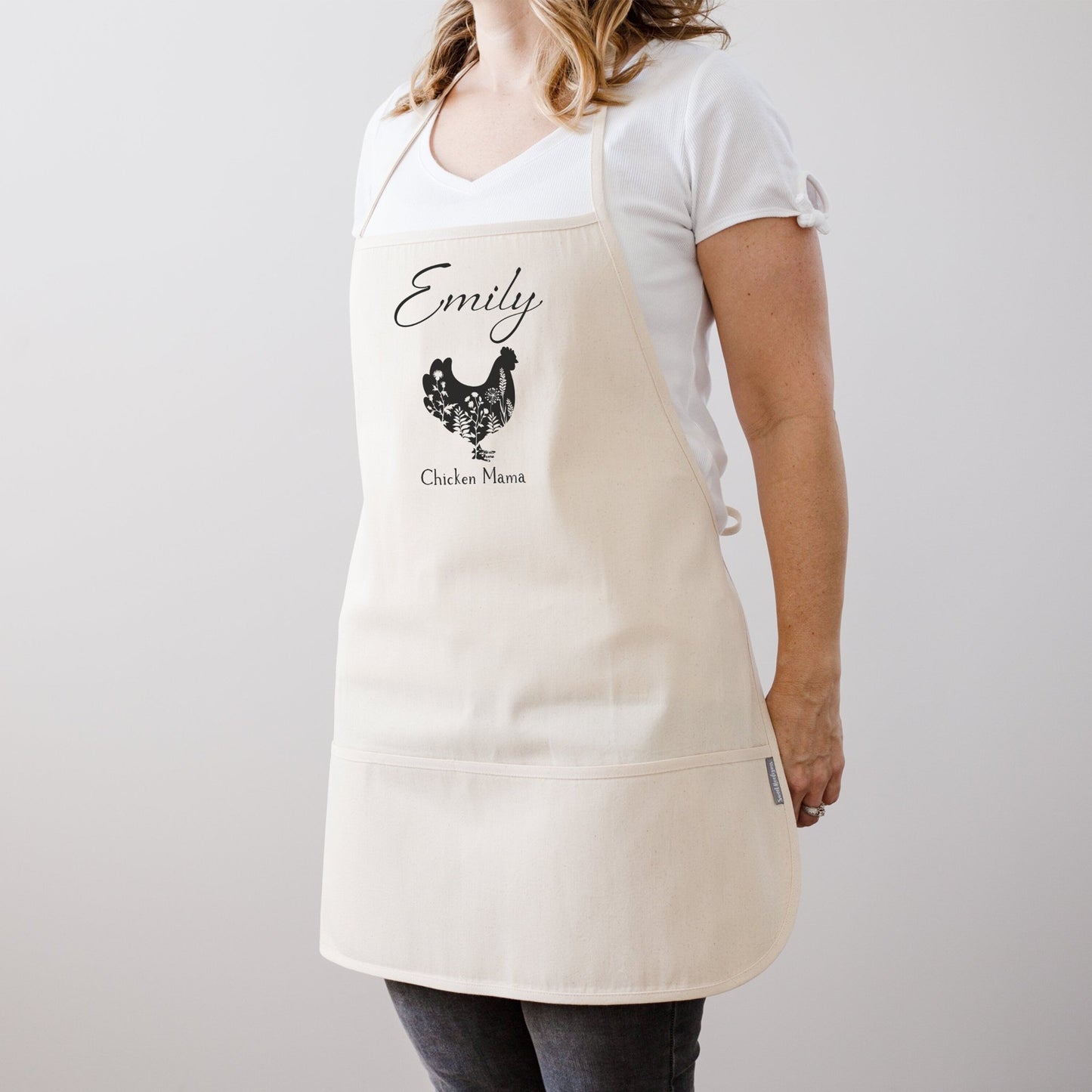 Load image into Gallery viewer, Chicken Mama Personalized Kitchen Apron | Chicken Lover Gift Idea | Personalized Chicken Egg GatheringApron | Custom Farmhouse Cotton Apron
