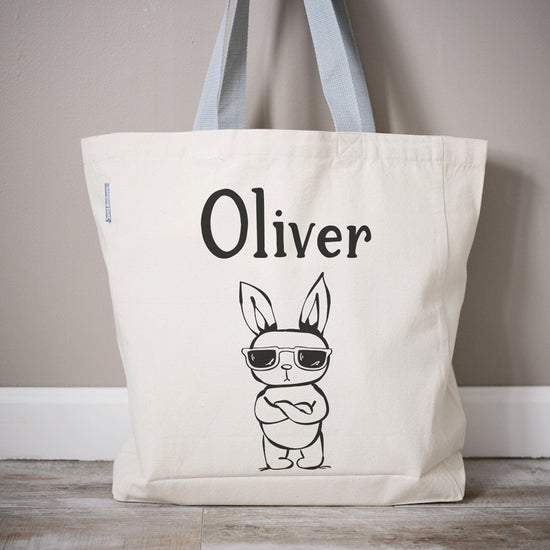 Load image into Gallery viewer, Cool Bunny Easter Bag | Personalized Easter Egg Hunt Bag | Easter Basket Filler | Easter Egg Hunt Basket | Egg Hunt Bag | Day Care Bag
