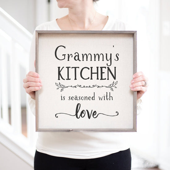 Custom Seasoned With Love Kitchen Wood Sign | Grammy's Kitchen Sign | Personalized Farmhouse Kitchen Decor | Custom Family Kitchen Sign