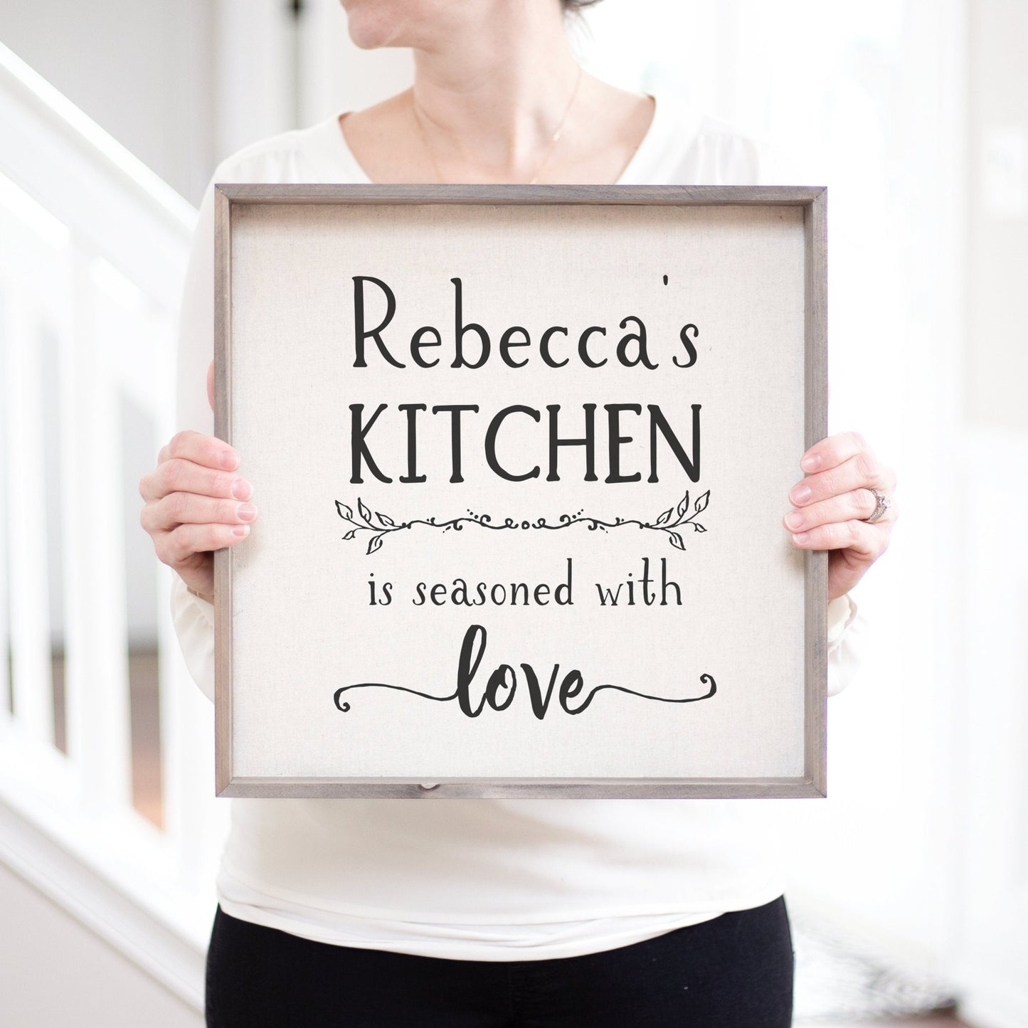 Customized Seasoned With Love Kitchen Wood Sign | Sister Gift Idea | Bridal Shower Gift Idea | Personalized Farmhouse Kitchen Decor