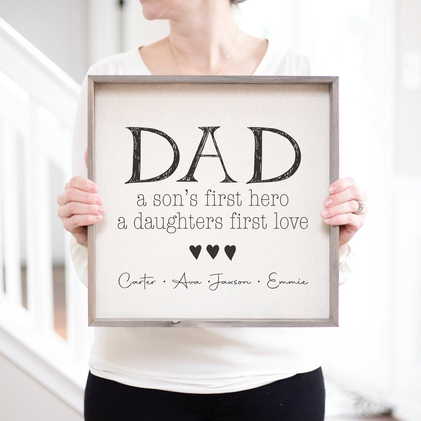 Dad - A Son's First Hero A Daughter's First Love Custom Wood Sign | Personalized Father's Day Gift Idea | Father's Day Gift | Gift For Dad