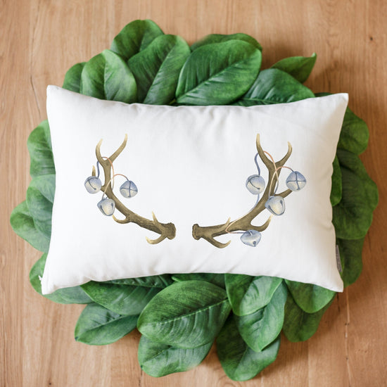 Load image into Gallery viewer, Deer Antler Jingle Bells Christmas Pillow | String of Bells Christmas Decor | Hunter&amp;#39;s Gift | Christmas Decor Gift | Rustic Christmas Pillow
