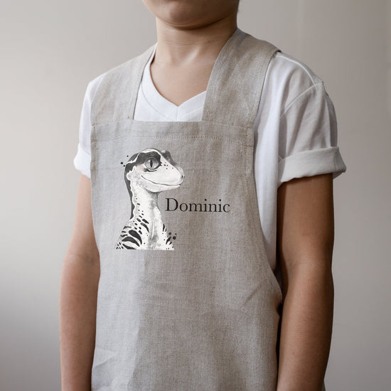 Dinosaur Watercolor Boys Kids Apron |  Kids Dinosaur Apron | Dinosaur Linen Apron |  Kid Craft Apron | Personalized Name Apron for Kids