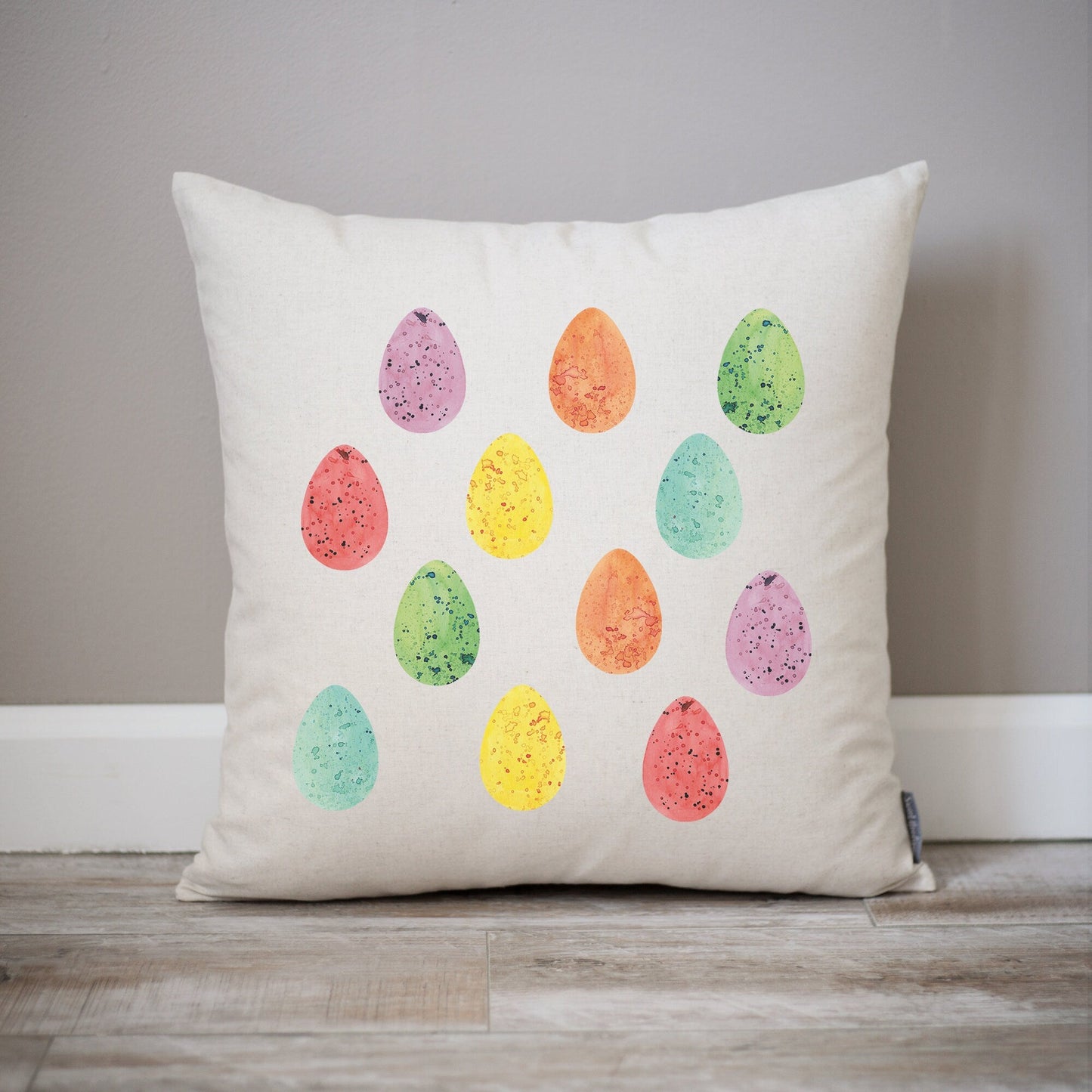 Load image into Gallery viewer, Dozen Easter Eggs Watercolor Easter Decorations | Spring Watercolor Decor Pillow | Watercolor Eggs Pillow | Watercolor Easter Egg Decor
