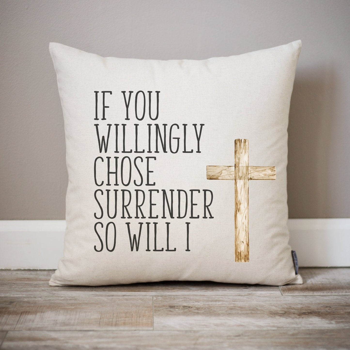 Load image into Gallery viewer, Easter Decor | So Will I | Encouraging Gifts | Scripture Decor | Christian Gift | Surrender Pillow | Encouraging Home Decor | Cross Pillow
