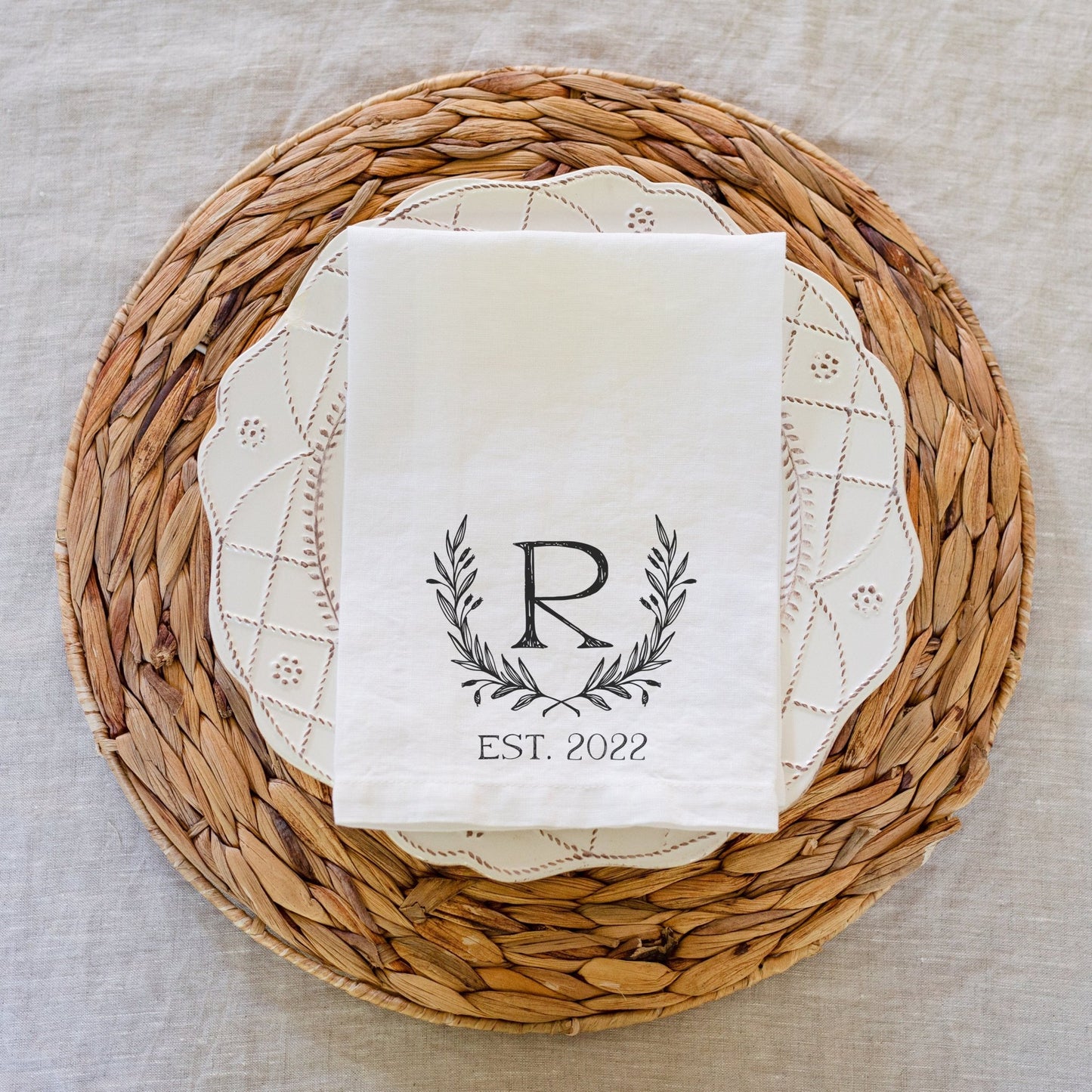 Family Initial Established Date 100% Linen Napkin Set of 2 | Bridal Shower Favor | Gift For Couple | Housewarming Gift | Eco-Friendly Napkin