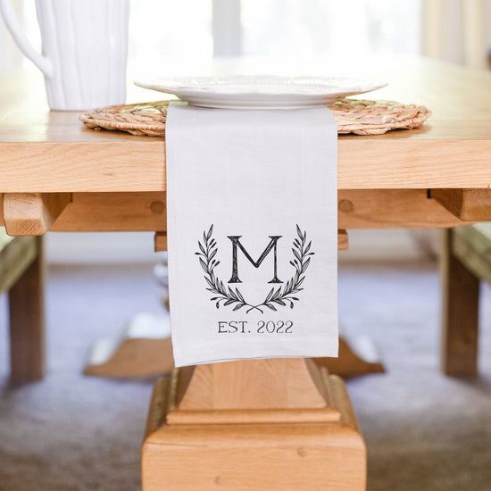 Load image into Gallery viewer, Family Initial Established Date Linen Napkin Set of 2 | Bridal Shower Favor | Gift For Couple | Housewarming Gift | 4th Anniversary Gift
