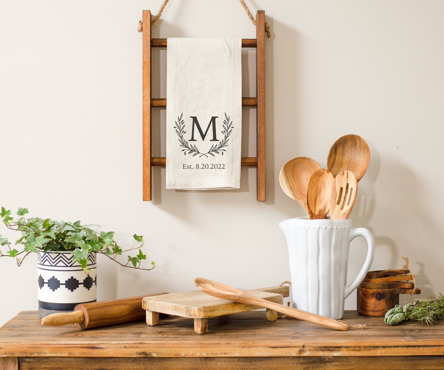 Family Initial Monogrammed Kitchen Tea Towel With Date | Bridal Shower Gift | Housewarming Gift Tea Towel | Personalized Kitchen Tea Towel