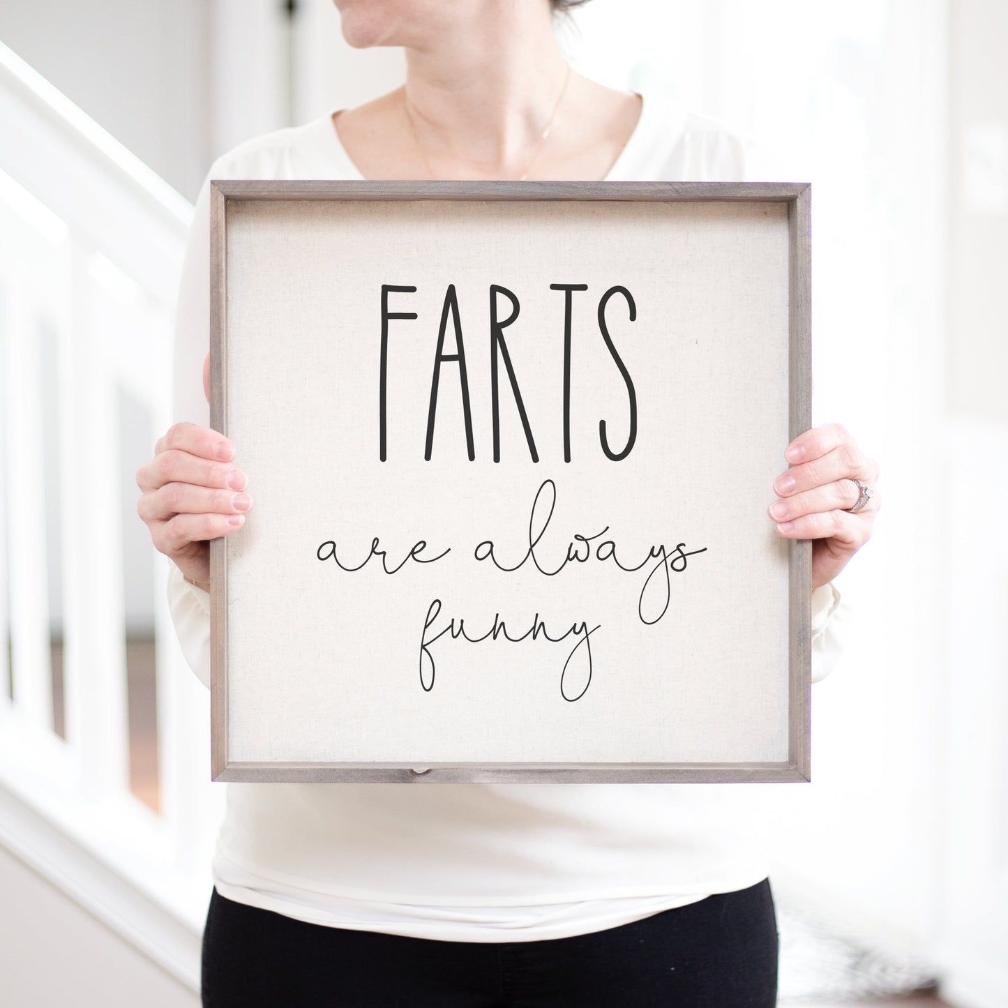 Load image into Gallery viewer, Farts Are Always Funny Bathroom Humor Farmhouse Signs | Wall Decor Bathroom | Bathroom Shelf Decor Funny Bathroom Decor | Bathroom Wall Art
