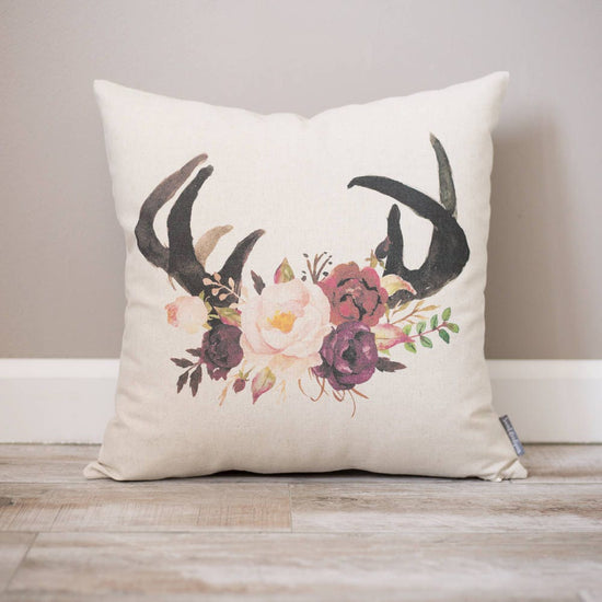 Floral Antler Pillow | Rustic Decor | Home Decor | Rustic Decor Ideas | Farmhouse Decor | Personalized Pillow | Housewarming Gift | Florals