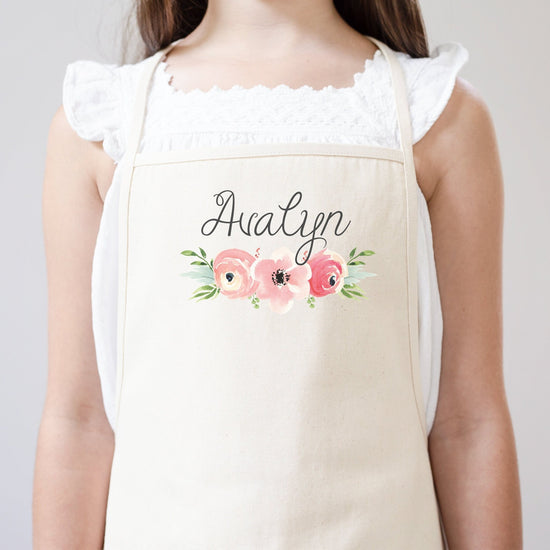 Load image into Gallery viewer, Floral Kids Apron | Mommy Daughter Mother&amp;#39;s Day Gift Apron | Gift For Daughter | Mommy &amp;amp; Me Kitchen Apron | Personalized Youth Name Apron
