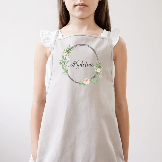 Floral Wreath Kids Apron | Youth Kids Apron | Child Apron | Full Kids Apron | Kid Craft Apron | Kid Apron | Personalized Name Apron for Kids