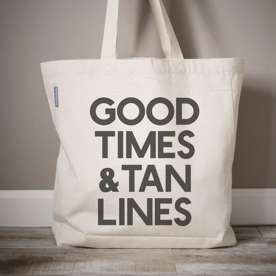 Load image into Gallery viewer, Good Times &amp;amp; Tan Lines Beach Bag | Beach Tote Bag | Tote Bags | Beach Party Gift Bags | Summer Tote Bag | Monogram Tote Bag | Summer Bag
