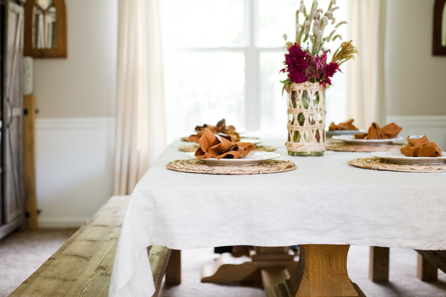 Gray Linen Kitchen Tablecloth  | 100% Linen Rectangular Table Linens | Custom Linen Fabric Tablecloth | Kitchen Natural Linen Tablecloth