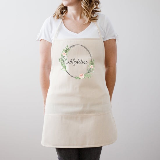 Greenery Wreath Personalized Apron | Custom Apron | Personalized Bridesmaid Gift | Custom Apron Gift | Bridesmaid Gifts | Bridal Party Gift
