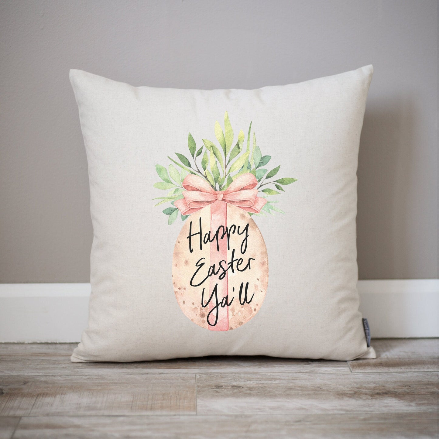 Happy Easter Y'all Watercolor Easter Decorations Pillow | Spring Watercolor Decor Watercolor Easter Egg Pillow | Watercolor Easter Egg Decor