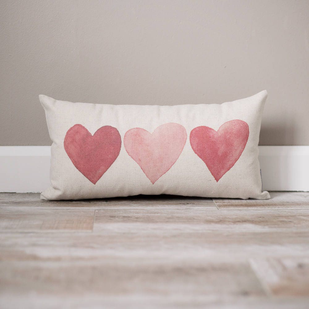 Hearts | Valentine's Decorations | Valentines Decor | Valentine's Day Pillow | Hearts Pillow | Valentine's Day Decor | Watercolor Hearts