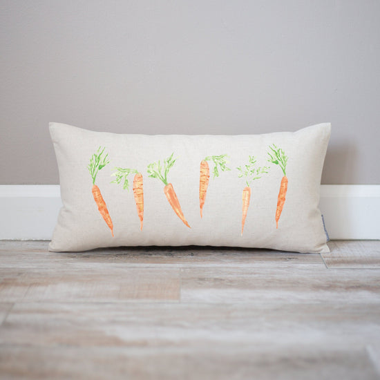 Load image into Gallery viewer, Hello Spring Watercolor Carrots Lumbar Decorations Pillow | Spring Decor Watercolor Decor Carrot Spring Decor Pillow | Watercolor  Decor
