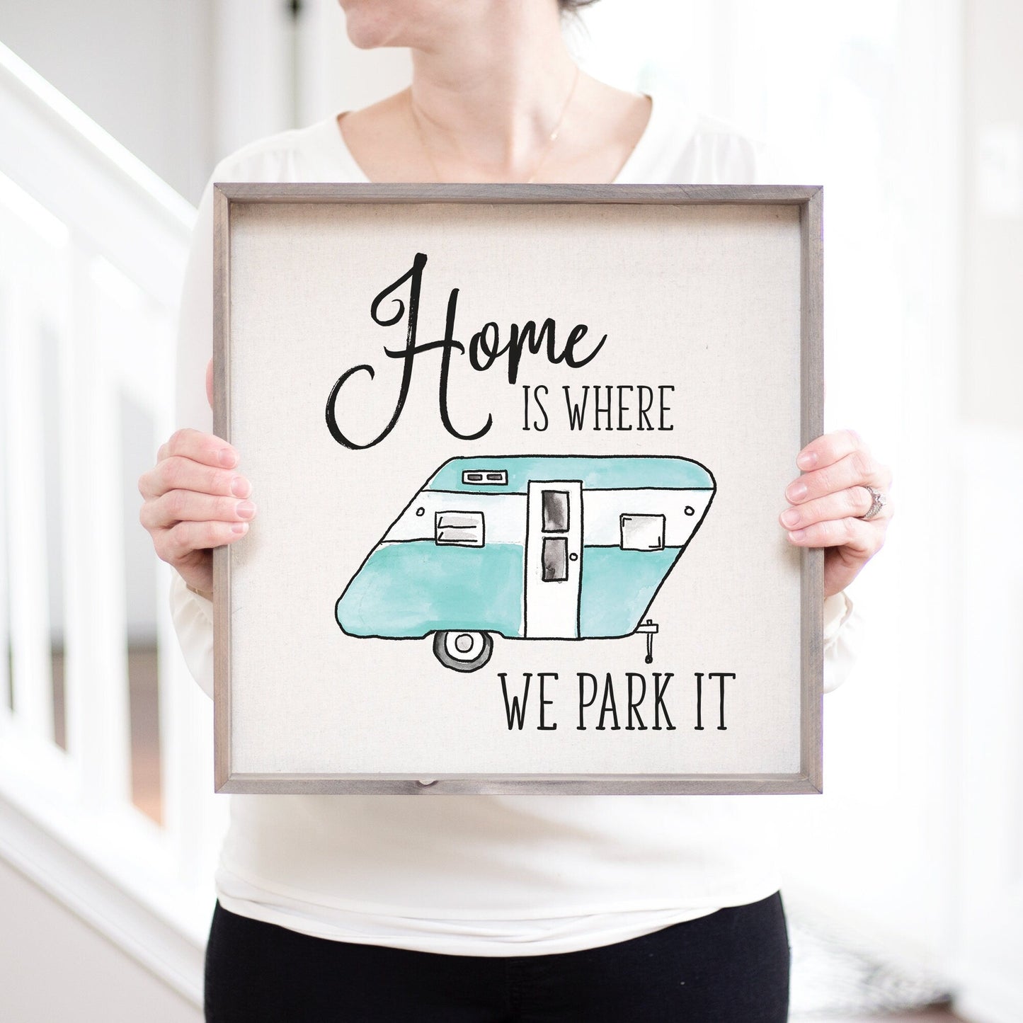 Load image into Gallery viewer, Home is Where We Park Camper Decor | Farmhouse Camper RV Gift Ideas | Camping Gift Personalized Fifth Wheel Camper Sign RV Decor RV Signs
