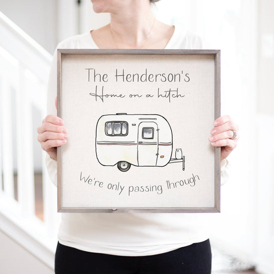 Home on a Hitch We're Only Passing Through Camper Sign | Marshmallow Custom Camper Sign | RV Decor Wood Sign | Camper Van Trailer Decor