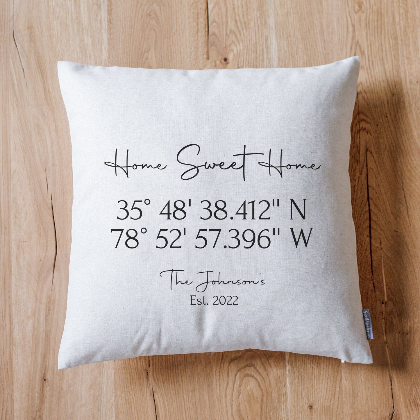 Load image into Gallery viewer, Home Sweet Home Pillow Gift | New Home Housewarming Gift | New Couple Gift | Latitude Longitude Pillow | GPS Coordinates | Lat Long Pillow
