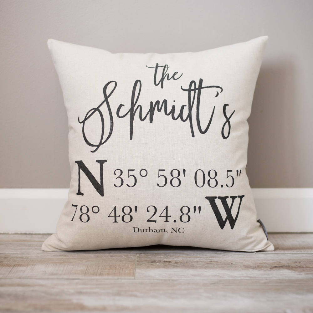 Housewarming Gift | Realtor Closing Gift | Latitude Longitude Pillow | New Home Gift | GPS Coordinates | Gifts for New Couple | Last Name