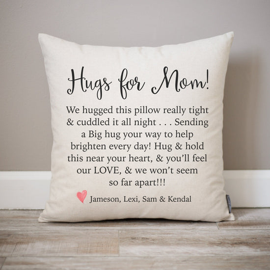 Hugs For Mom Pillow | Mom Going Away Grandparents Gift | Going Away Gift | Gift for Daughter | Mother's Day | Dorm Pillow | Get Well Soon