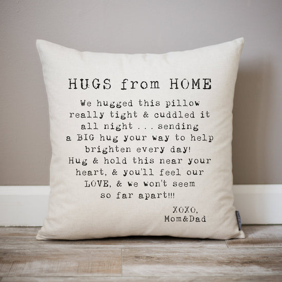 Hugs From Home Pillow | Dorm Decor | Going Away Gift | Gift for Son | Gift for Daughter | College Dorm Gift | Dorm Pillow | Get Well Soon