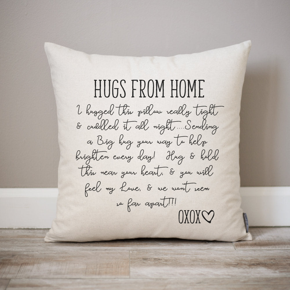 Hugs From Home Pillow | Dorm Decor | Going Away Gift | Gift for Son | Gift for Daughter | College Dorm Gift | Dorm Pillow | Get Well Soon |