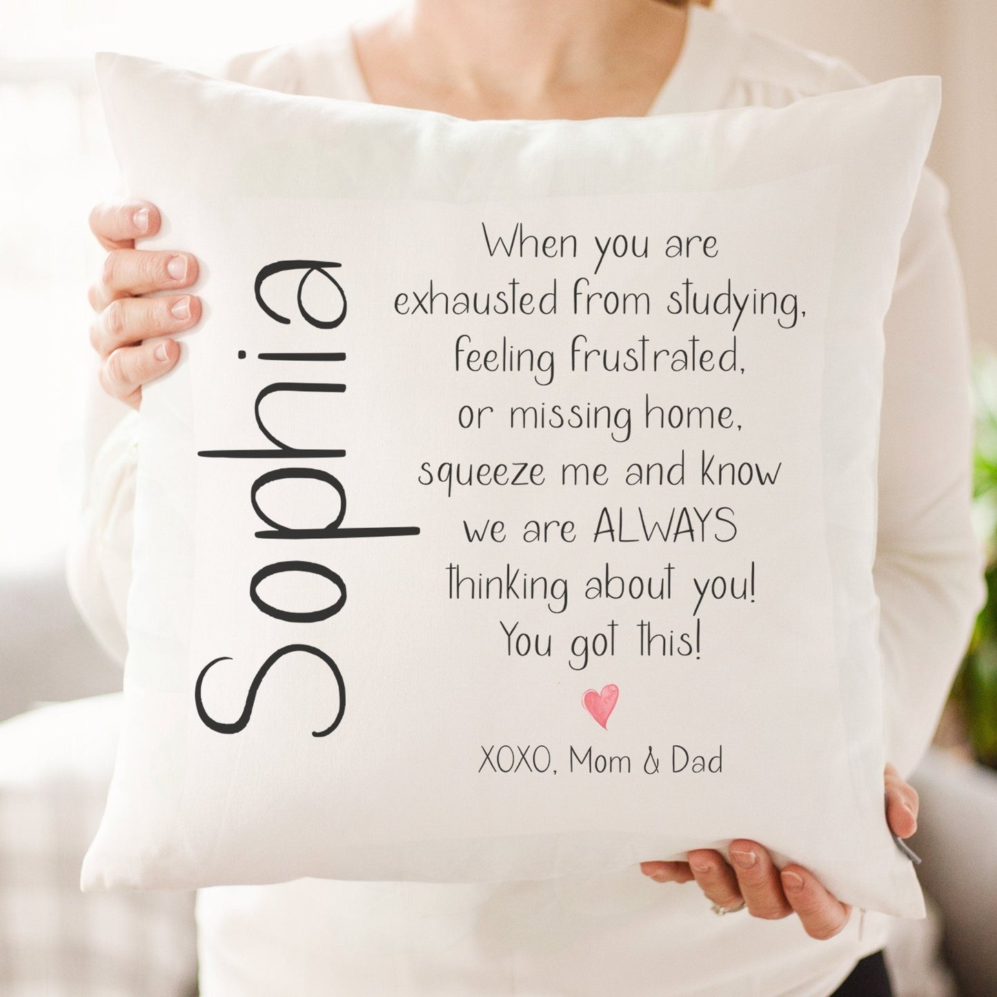 Hugs From Home Pillow | Thinking Of You Dorm Decor | Going Away Gift | Gift for Son | Gift for Daughter | Dorm Decor For College Girl