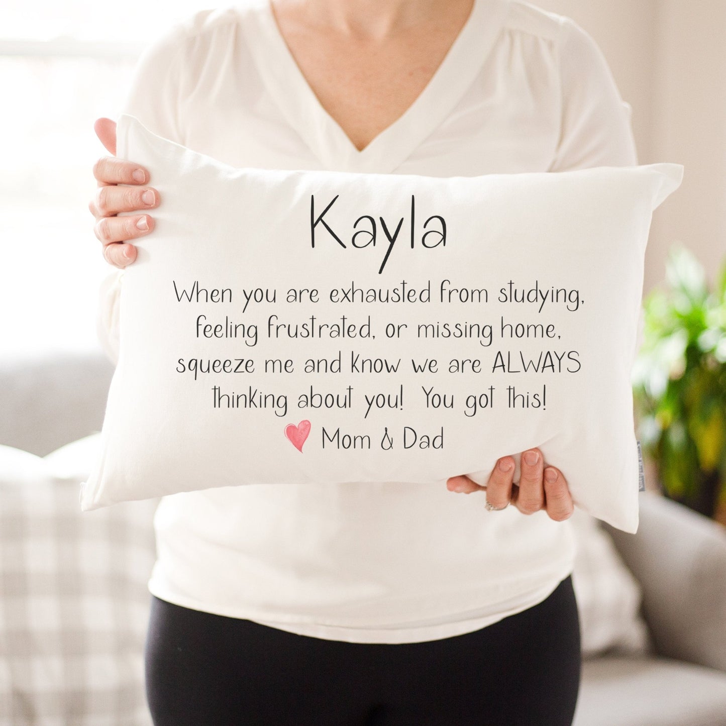 Hugs From Home Pillow | Thinking Of You Dorm Decor | Going Away Gift | Gift for Son | Gift for Daughter | Dorm Decor For College Girl