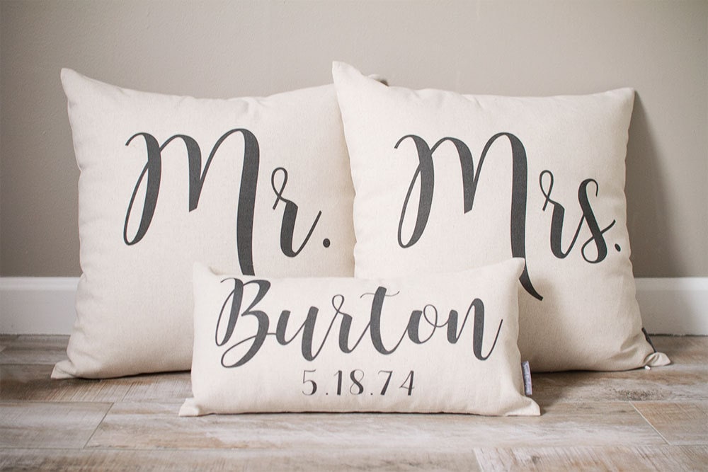 Wedding Gift for Couple | Personalized Wedding Gift | Custom Wedding Gift | Personalized Engagement Gift | Mr and Mrs Wedding Pillow Set