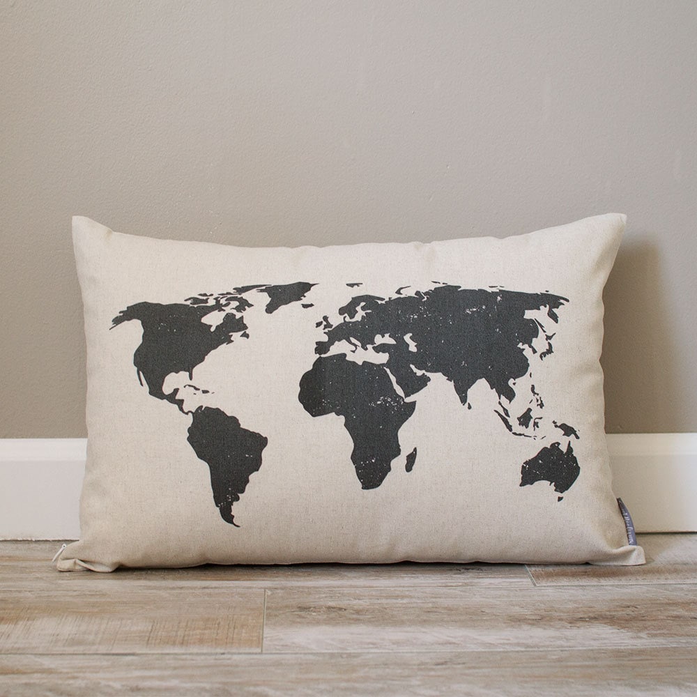 Load image into Gallery viewer, World Map Pillow | Rustic Map Pillow  | Decorative Pillows | Monogrammed Map Pillow | Rustic Home Decor | Home Decor | Maps | Globe Map
