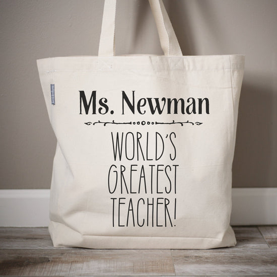 Worlds Greatest Teacher Tote Bag Teacher Gift | Personalized Teacher Name Worlds Greatest Teacher Tote Bag Gift | Monogrammed Tote Canvas