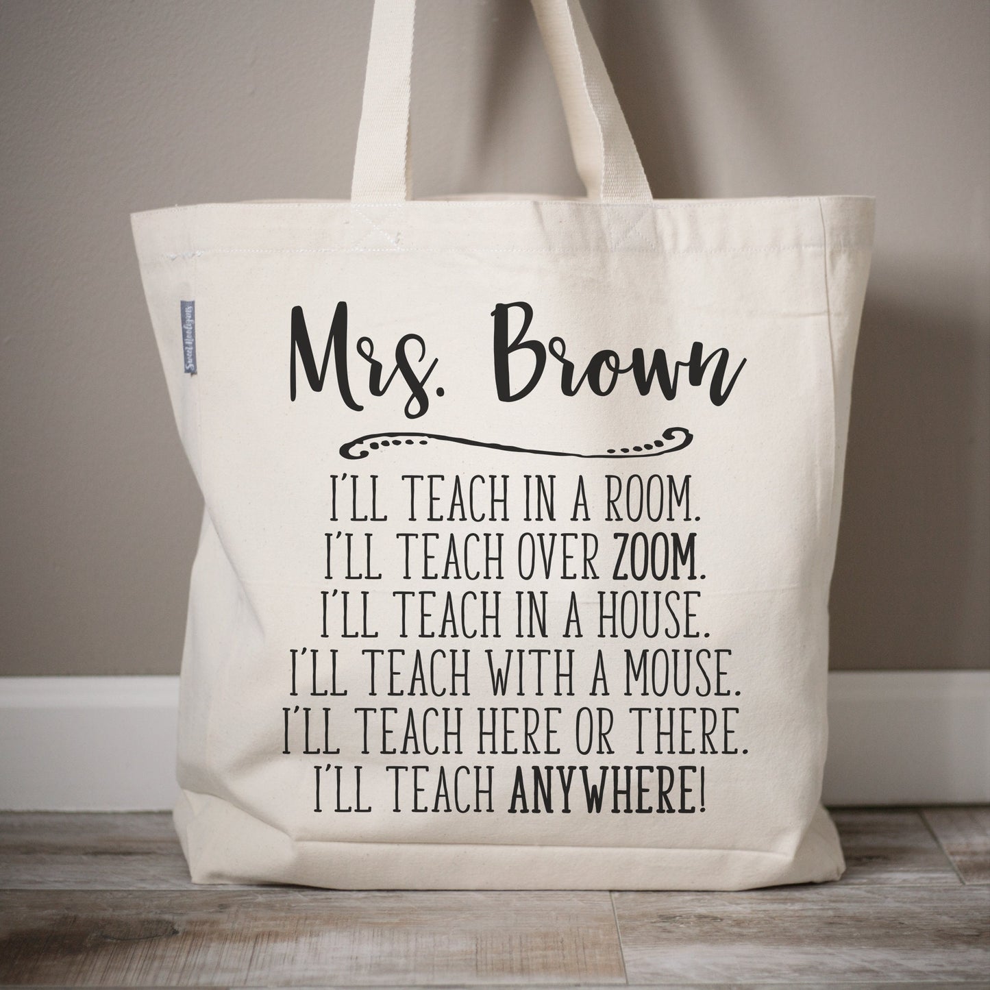 Load image into Gallery viewer, Zoom Teacher Tote Bag Teacher Gift | Personalized Name Humor Zoom Teacher Tote Bag Gift | Monogrammed Tote Canvas Pandemic Teacher Gift
