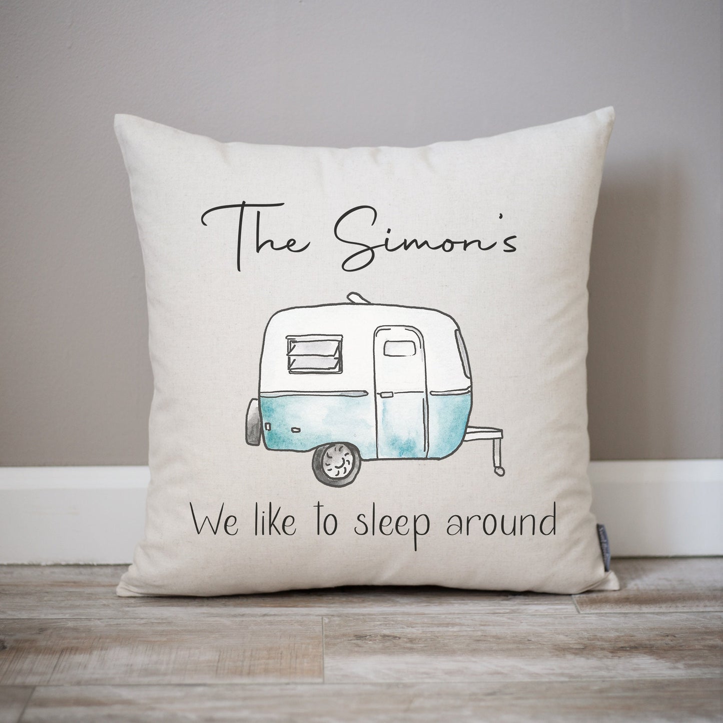 We Like to Sleep Around Camper Pillow | Camper Gift Ideas | Customizable RV Decor | Fifth Wheel Camper Personalized Gift | Campsite Pillow