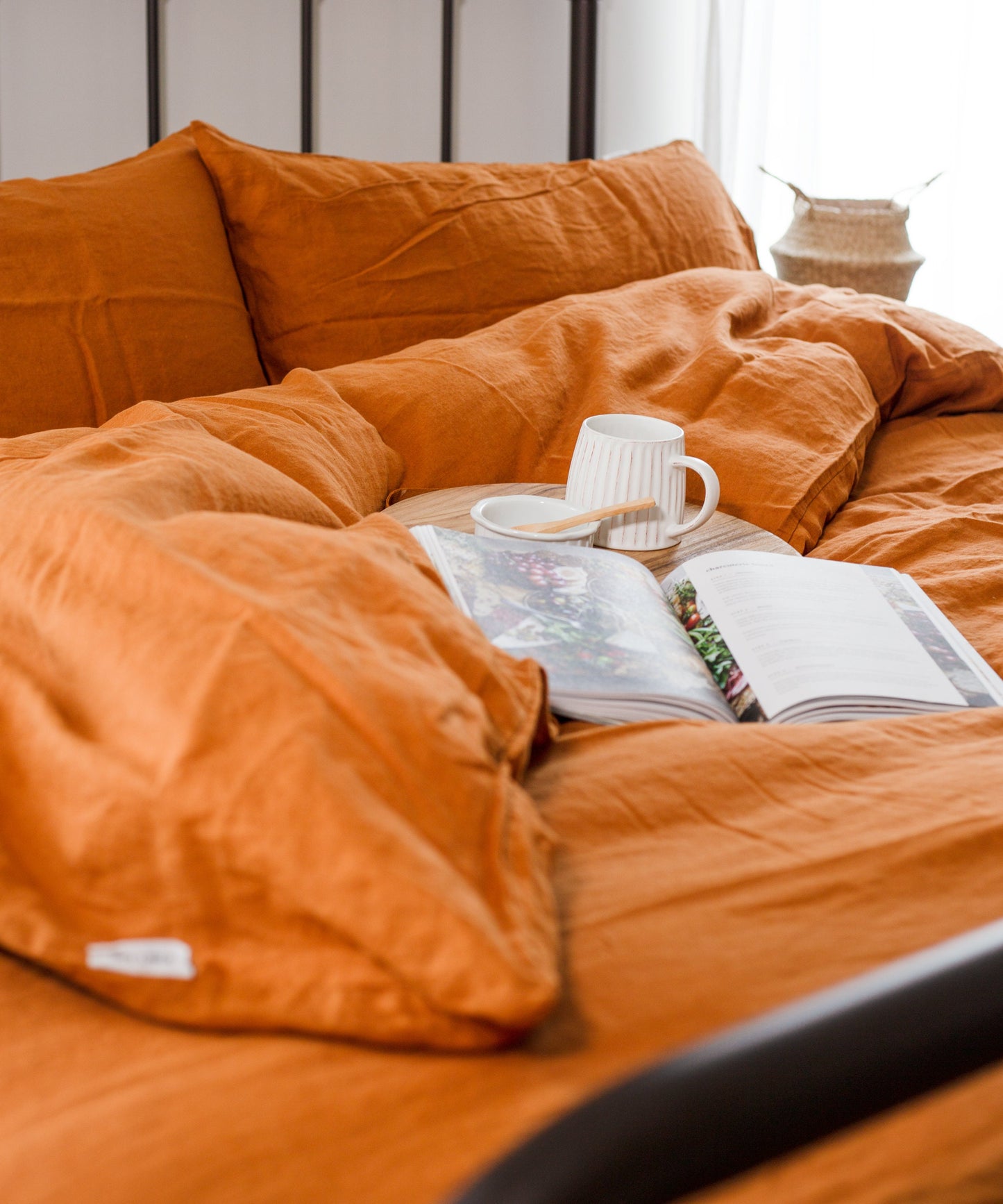 Linen Bedding Sheets Set in Rust Color | Natural King Queen Soft Linen Fitted Sheet Set | Farmhouse Bedding Home Bedroom Decor Linen Sheets