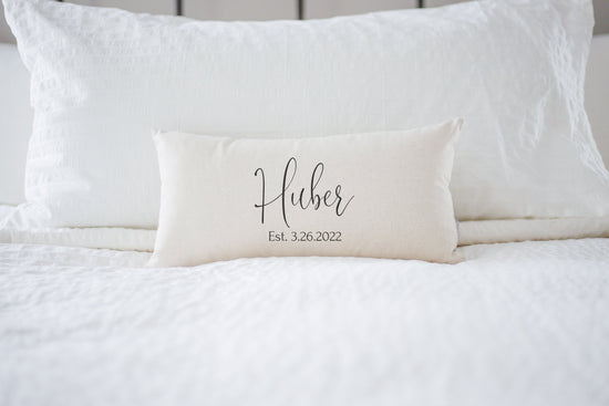 Load image into Gallery viewer, Wedding Gift Name and Date Personalized Pillow | Newlywed Gift | Engagement Gift | Rustic Wedding Gift Decor | Linen Pillow Gift for Couple

