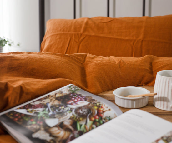 Linen Bedding Sheets Set in Rust Color | Natural King Queen Soft Linen Fitted Sheet Set | Farmhouse Bedding Home Bedroom Decor Linen Sheets