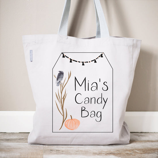 Load image into Gallery viewer, Personalized Black Raven Halloween Candy Bag Gift | Trick or Treat Candy Bag | Halloween Party Bag | First Halloween Trick or Treating Bag
