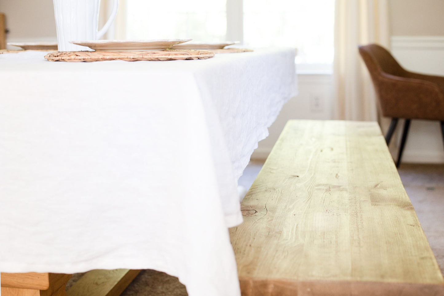 White Linen Kitchen Tablecloth  | 100% Linen Rectangular Table Linens | Custom Linen Fabric Tablecloth | Kitchen Natural Linen Tablecloth